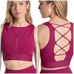 LOLE Montreal Union bra fuchsia long line strappy back sports yoga hiking bra S